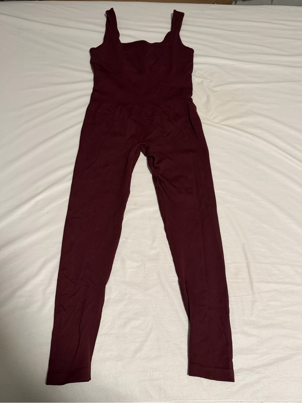 Sleeveless Ribbed Jumpsuit in Burgundy
